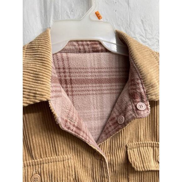 Love Tree Womens Jacket Size M Medium Tan Corduroy Reversible Shacket Pink Plaid - Picture 6 of 7